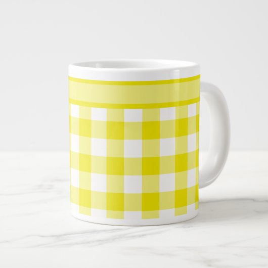 Jumbo Mok, Lemon Yellow Check Gingham Pattern Jumbo Beker (Voorkant rechts)