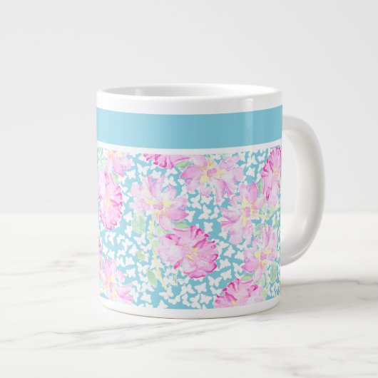  jumbo-Mok, roze rozen, witte vlinders Jumbo Beker (Voorkant rechts)