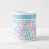  jumbo-Mok, roze rozen, witte vlinders Jumbo Beker (Voorkant)