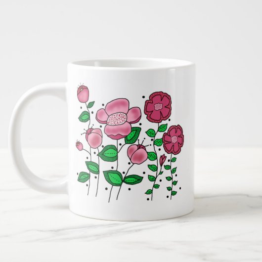 JUMBO Mug - Pink whimsical flowers (Gauche)