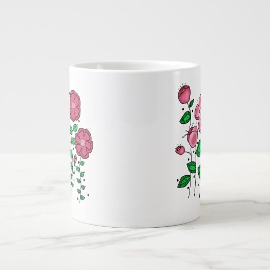 JUMBO Mug - Pink whimsical flowers Extra Grote Beker (Voorkant)