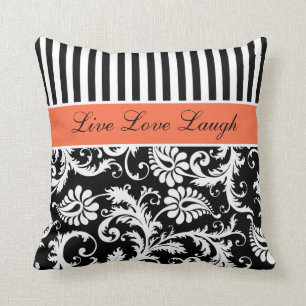 Jumbo Oranje Black White Stripes Damask Pillow Kussen