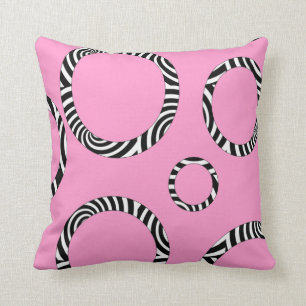 Jumbo Pink, Black, White Striped Circles Pillow Kussen