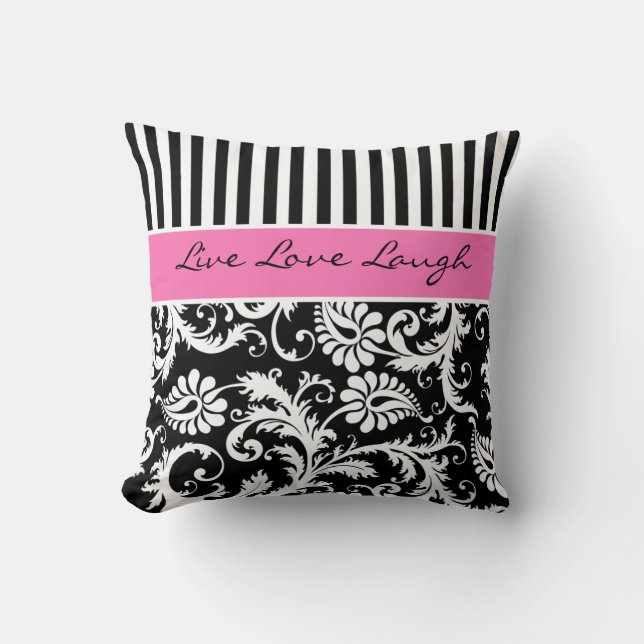 Jumbo Pink Black White Stripes Damask Pillow Kussen (Voorkant)