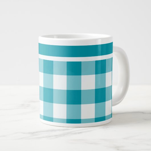 Jumbo-sized Mok, Blauwgroen en wit Check Gingham Jumbo Mok (Voorkant rechts)
