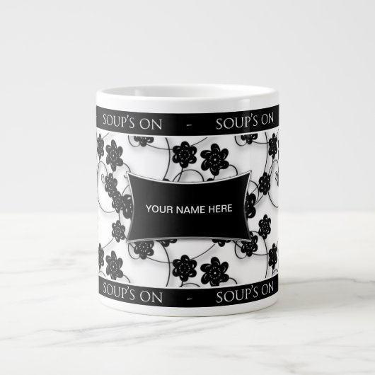JUMBO SOUP MUG - DESIGN FLORAL NOIR & BLANC (Devant)