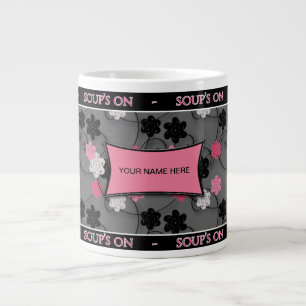 JUMBO SOUP MUG - PINK/BLACK/SILVER EXTRA GROTE BEKER
