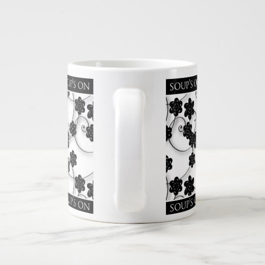 JUMBO SOUP MUG - ZWART EN WITTE PLATTELANDSONTWERP EXTRA GROTE MOK (Achterkant)