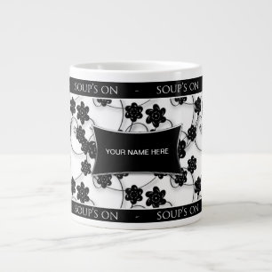 JUMBO SOUP MUG - ZWART EN WITTE PLATTELANDSONTWERP EXTRA GROTE MOK