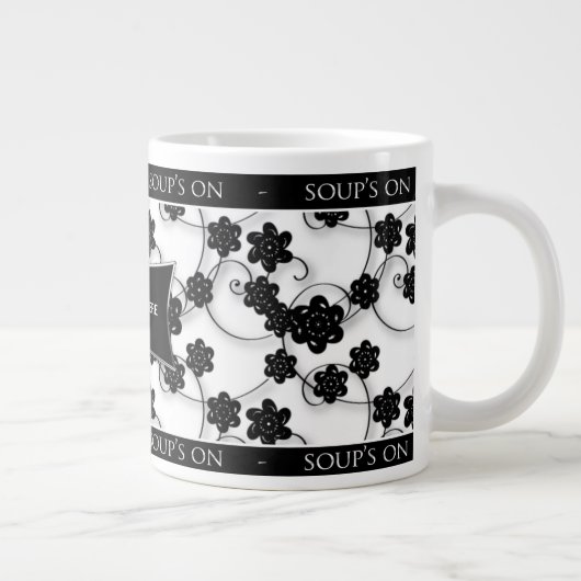 JUMBO SOUP MUG - ZWART EN WITTE PLATTELANDSONTWERP EXTRA GROTE MOK (Rechts)