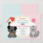 Jumeaux de marionnettes et de chatons / Invitation (Devant / Derrière)