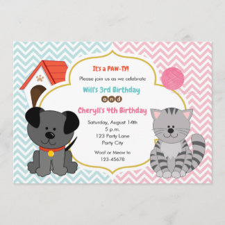 Jumeaux de marionnettes et de chatons / Invitation