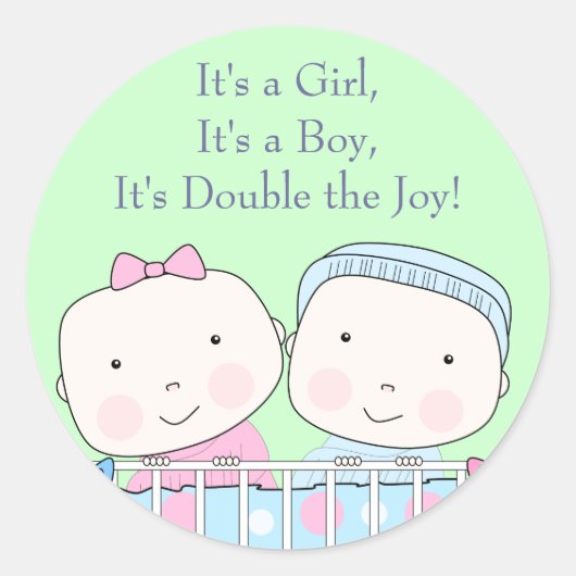 Jumeaux en Lit, Fille et Bébé Sticker (Devant)