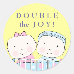 Jumeaux en Lit, Fille et Bébé Sticker