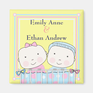 Jumeaux en Lit, Fille et Garçon Magnet