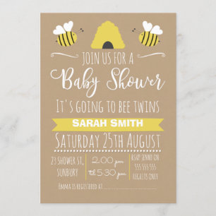 Jumeaux neutres Busy Bee baby shower Invitation