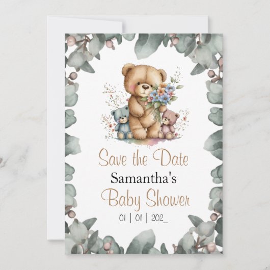 Jumeaux Ours en peluche Aquarelle la date Carte p (Devant)