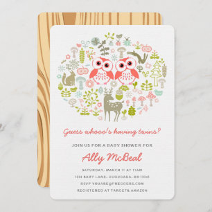 Jumeaux Owl Baby shower Invitations filles roses