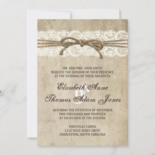 Jumelle d'élégance Vintage sur dentelle Faire-part (Devant)