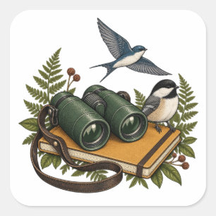 Jumelles d'ornithologue et autocollant carré d'ois