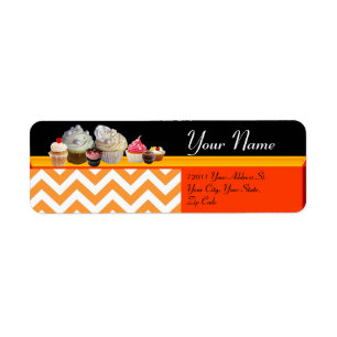 JUMMY CUPCAKT DESERT SHOP, Oranje witte Chevron Etiket