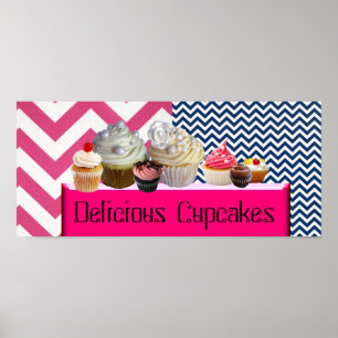 JUMMY CUPCAKT DESERT SHOP/PINK BLUE WHITE CHEVRON POSTER