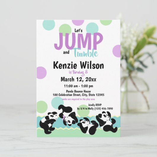 Jump and Tumble Panda's Verjaardagsfeestje Kaart (Staand voorkant)