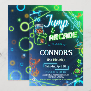 Jump Arcade Neon Glow verjaardagsfeestje Kaart