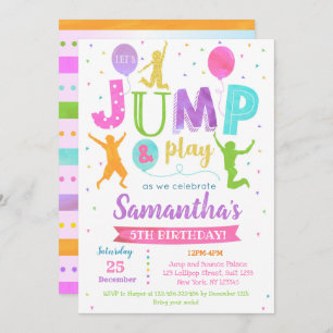 Jump Birthday Invitation Bounce Trampoline Party Kaart