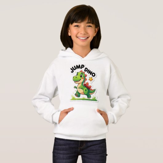 Jump Dino – Speelse Cartoon Sticker hoodie (Voorkant volledig)