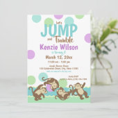 Jump en Tumble Monkey verjaardagsfeestje Kaart (Staand voorkant)