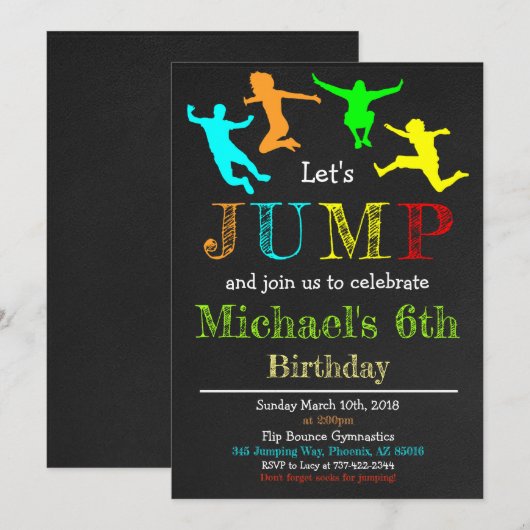 Jump Gymnastics Flip Chalkboard Boy Birthday Kaart (Voorkant / Achterkant)