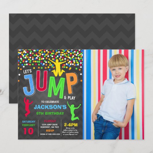 Jump Invitation à l'anniversaire Trampoline Party (Devant / Derrière)
