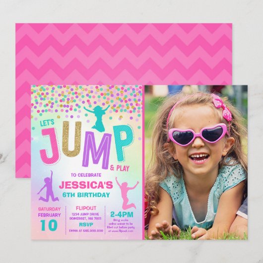 Jump Invitation Anniversaire Jump Trampoline Party (Devant / Derrière)
