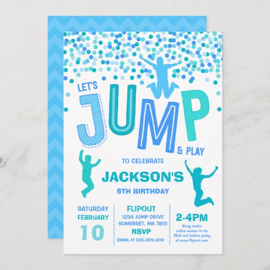 Jump Invitation Anniversaire Jump Trampoline Party (Devant / Derrière)