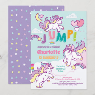 Jump party eenhoorn meisje verjaardag pastel kleur kaart