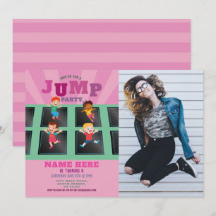 Jump Trampoline Birthday Girls Roze foto Kaart