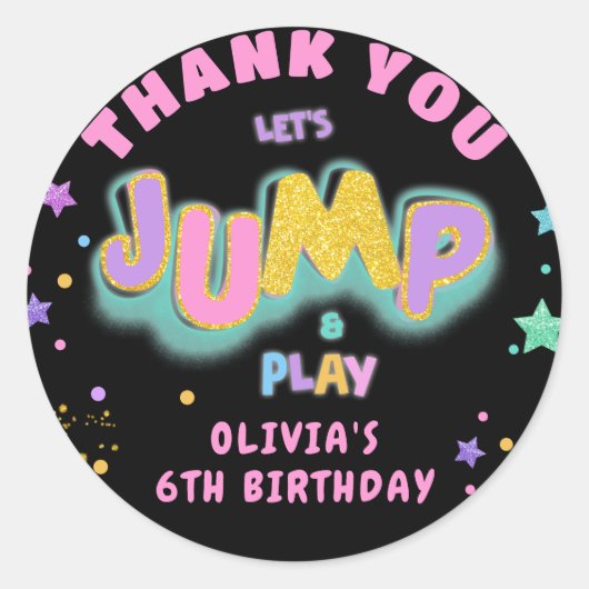 Jump Trampoline Jump Spelen Verjaardag Dank u Ronde Sticker (Voorkant)