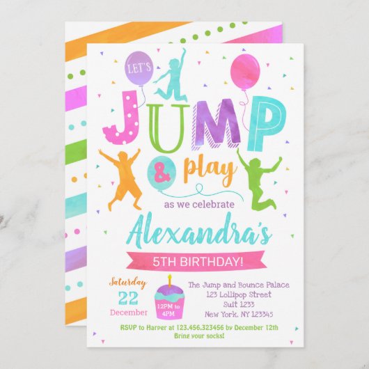 Jump Trampoline Park Anniversaire Invitations Fill (Devant / Derrière)