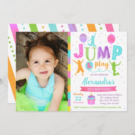 Jump Trampoline Park Anniversaire Invitations Fill (Devant / Derrière)