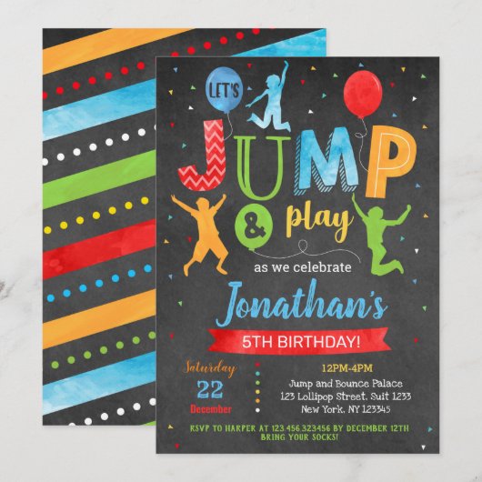 Jump Trampoline Park Birthday Invitations Kaart (Voorkant / Achterkant)