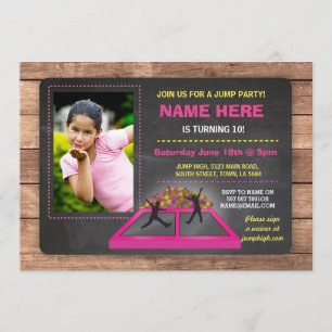 Jump Trampoline Pink Girl's Birthday Invite Kaart