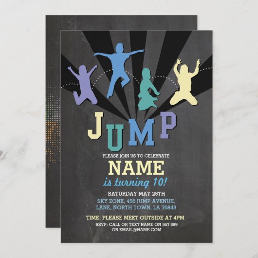 Jump Trampoline Verjaardagsfeest Blauwe Jongens Ui Kaart (Voorkant / Achterkant)