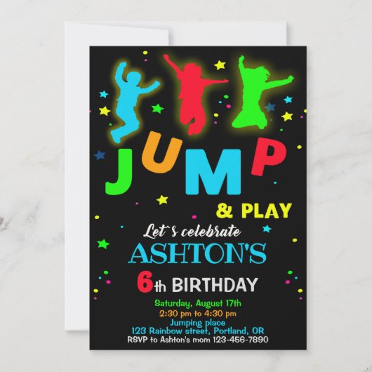 Jump verjaardagsuitnodiging Bounce trampoline park Kaart (Voorkant)