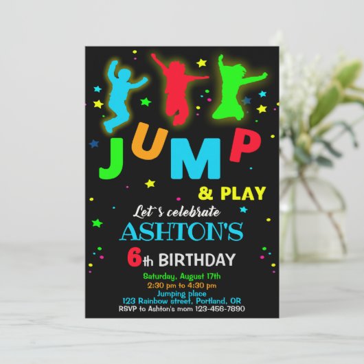 Jump verjaardagsuitnodiging Bounce trampoline park Kaart (Staand voorkant)