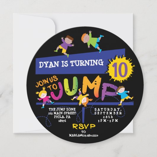 Jumping Bounce Neon Birthday Party Invitation Kaart (Voorkant)