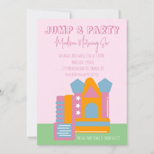 Jumping Bouncing Party Bounce House Birthday Pink Kaart