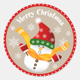 Jumping Cute Snowman in Red Lijst Stickers