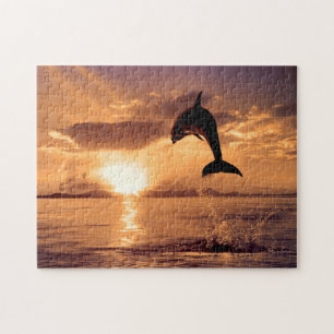 Jumping dauphin au coucher du soleil, Puzzle