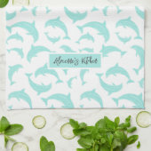 Jumping Dolphins Aqua gepersonaliseerd Theedoek (Gevouwen)